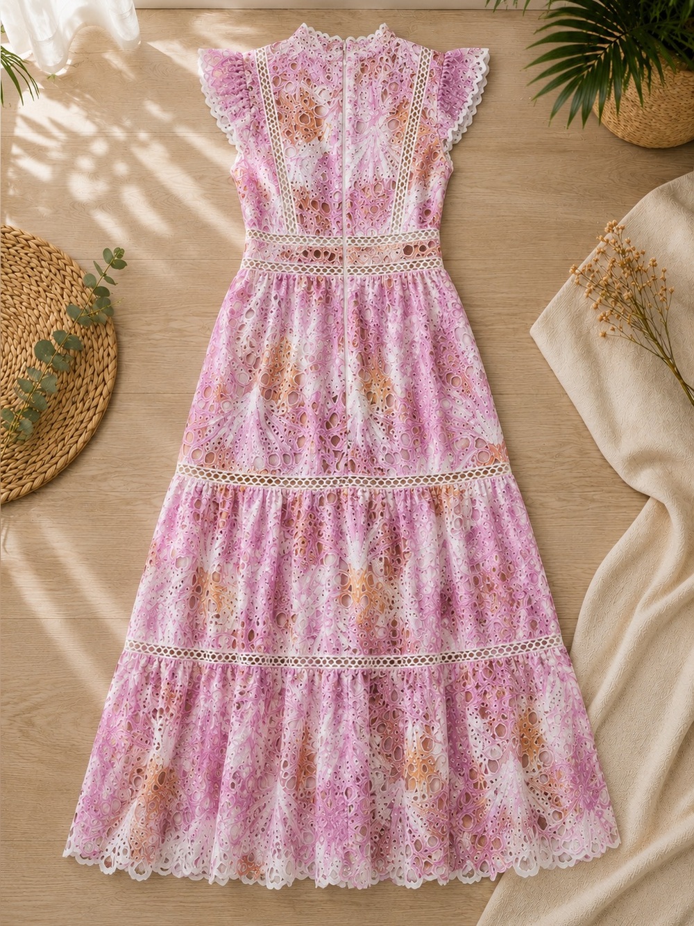 Pink Floral Eyelet Maxi Dress